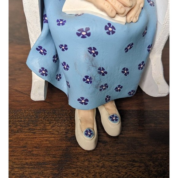 VTG Polymer Clay Handmade Old Woman Sitting on a Rocking Chair - 8" Hat Flowers - Picture 6 of 15